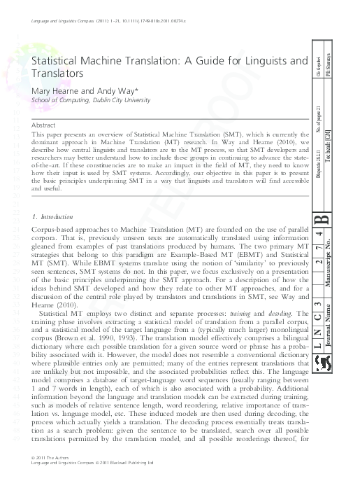 (PDF) Statistical Machine Translation: A Guide for Linguists and ...
