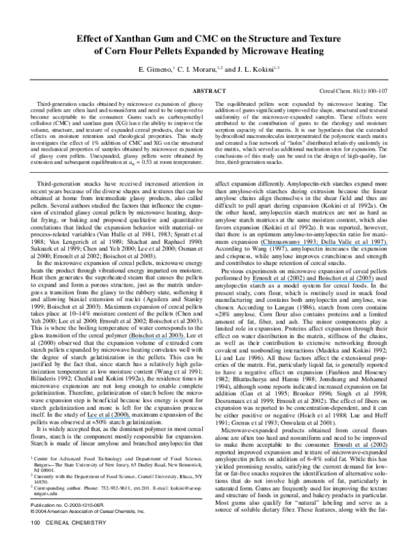 (PDF) Effect of Xanthan Gum and CMC on the Structure and Texture of