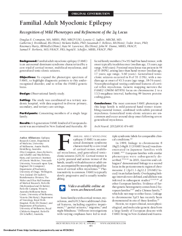 (PDF) Familial Adult Myoclonic Epilepsy