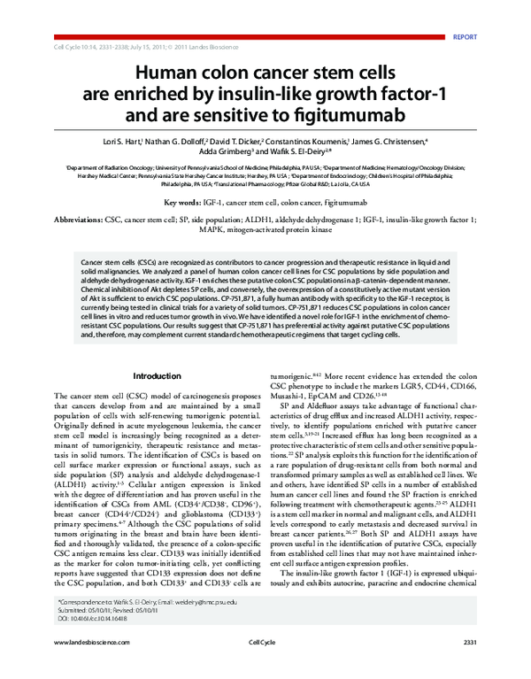 (PDF) Human colon cancer stem cells are enriched by insulin-like growth ...