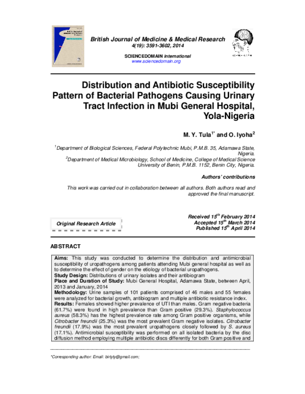 (PDF) Distribution and Antibiotic Susceptibility Pattern of Bacterial ...