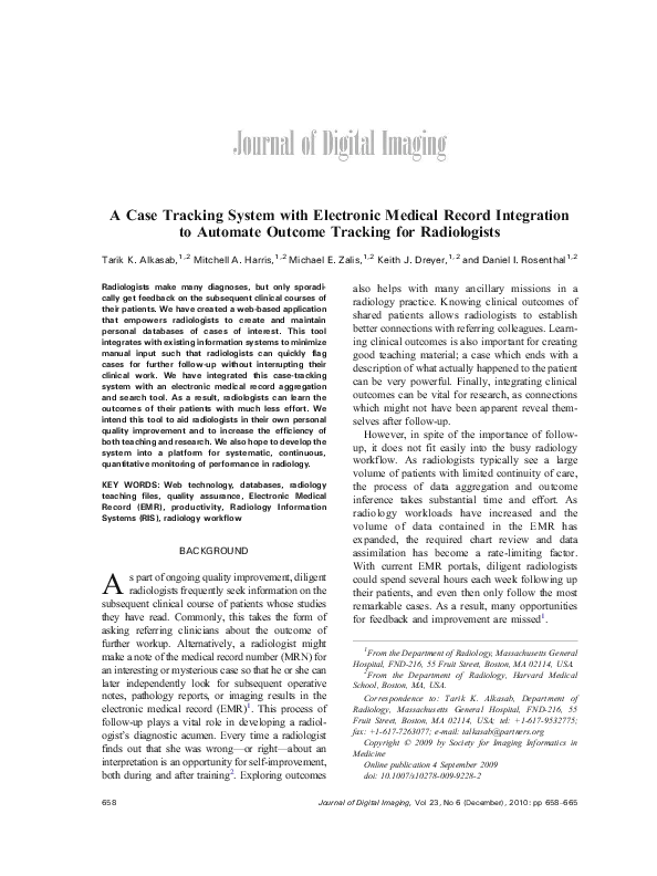 (PDF) A Case Tracking System with Electronic Medical Record Integration ...