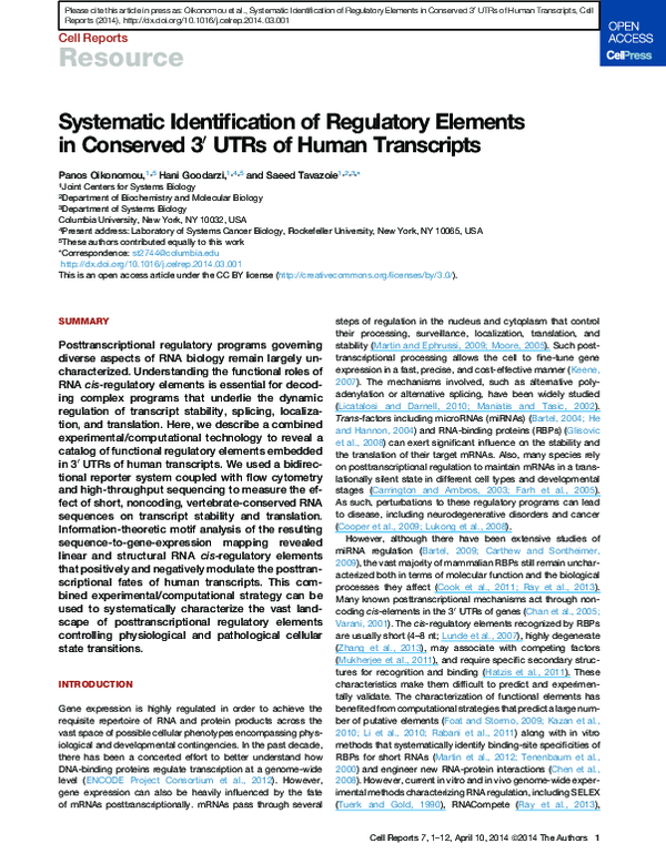 (PDF) Systematic Identification of Regulatory Elements in Conserved 3 ...