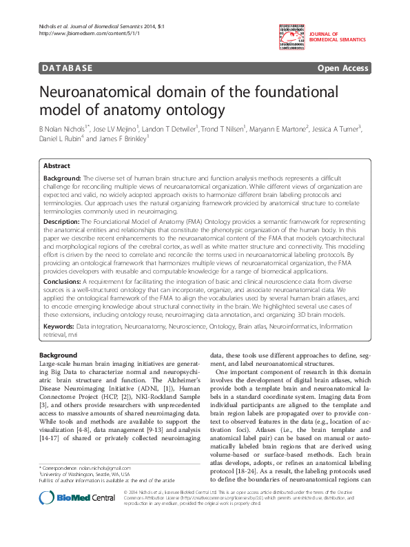 (PDF) Neuroanatomical domain of the foundational model of anatomy ontology