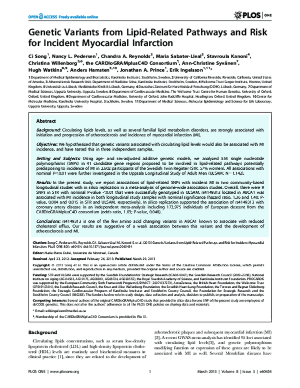 (PDF) Genetic Variants from Lipid-Related Pathways and Risk for ...