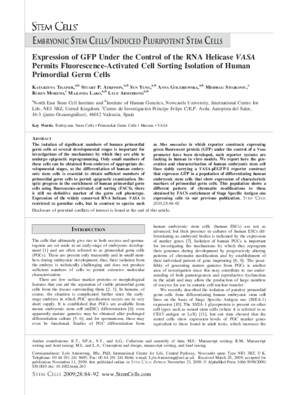 (PDF) Expression of GFP Under the Control of the RNA Helicase VASA ...