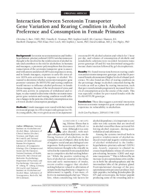 (PDF) Interaction Between Serotonin Transporter Gene Variation and ...