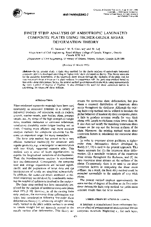 (PDF) Finite strip analysis of anisotropic laminated composite plates