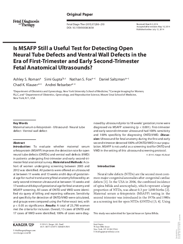 (PDF) Is MSAFP Still a Useful Test for Detecting Open Neural Tube ...