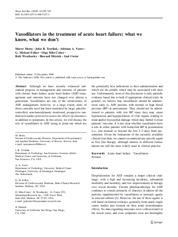 (PDF) Vasodilators in the treatment of acute heart failure what we know, what we don’t Howard