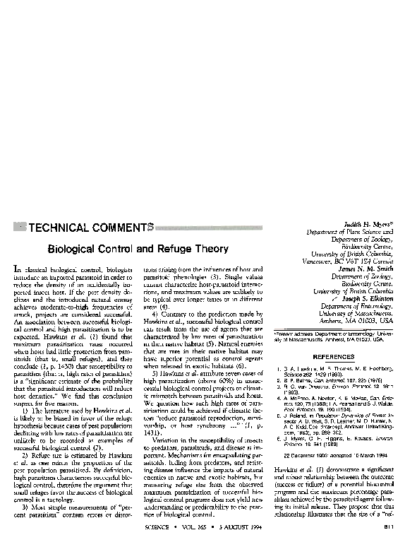 (PDF) Biological Control and Refuge Theory
