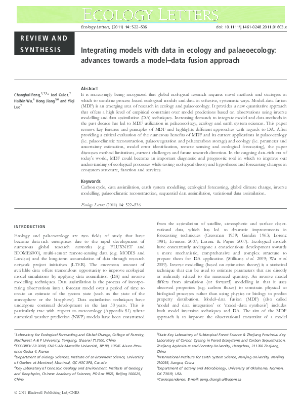 (PDF) Integrating models with data in ecology and palaeoecology ...