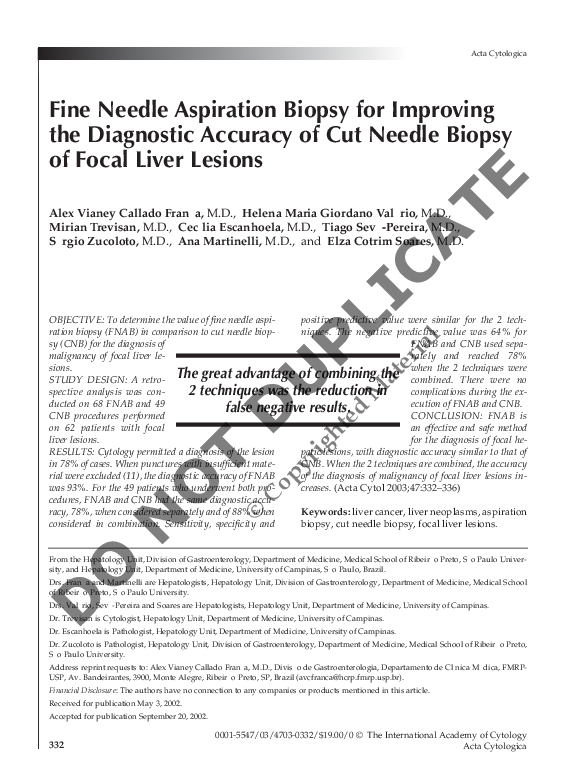 (PDF) Fine Needle Aspiration Biopsy for Improving the Diagnostic ...