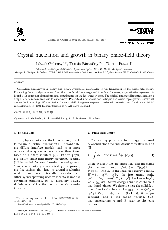 (PDF) Crystal nucleation and growth in binary phase-field theory ...