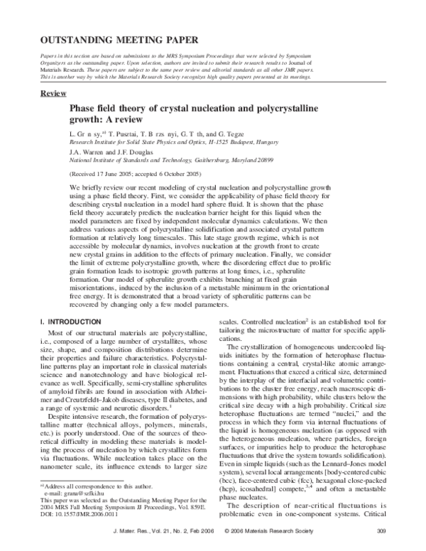 (PDF) Phase field theory of crystal nucleation and polycrystalline ...