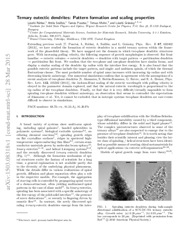 (PDF) Ternary eutectic dendrites: Pattern formation and scaling properties