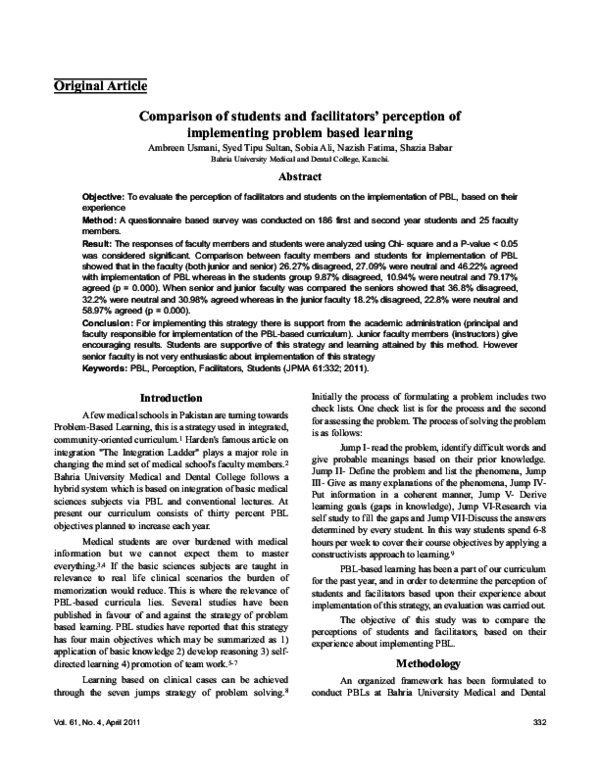 (PDF) Comparison of students and facilitators' perception of ...