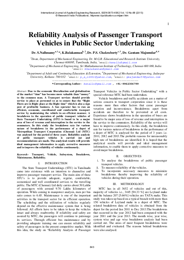 (PDF) Reliability Analysis of Passenger Transport Vehicles in Public ...