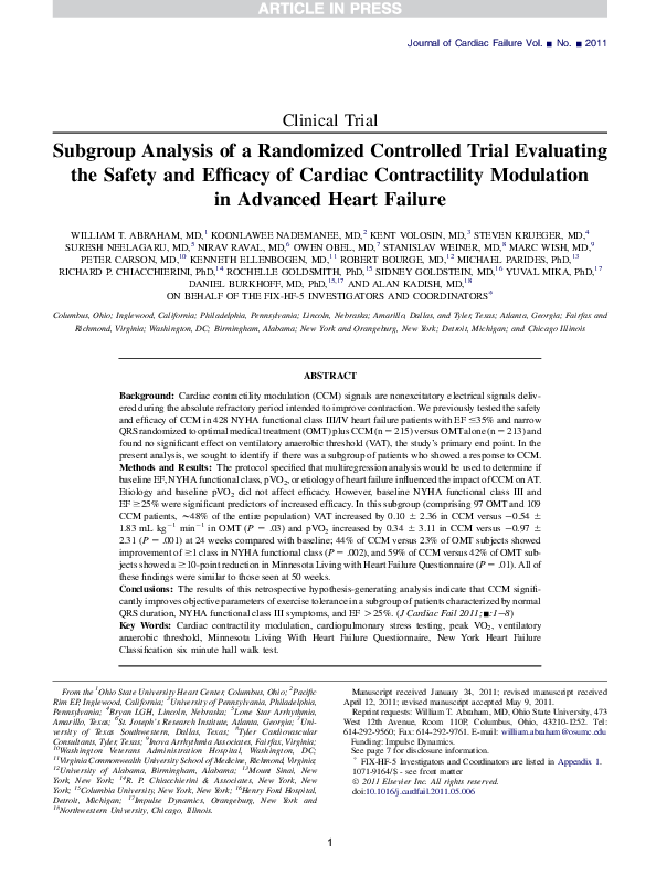 (PDF) Subgroup Analysis of a Randomized Controlled Trial Evaluating the ...