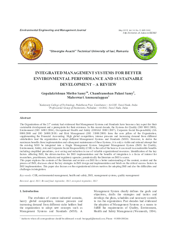 (PDF) Integrated Management Systems for Better Environmantal