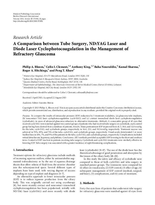 (PDF) A comparison between tube surgery, NDYAG laser and diode laser