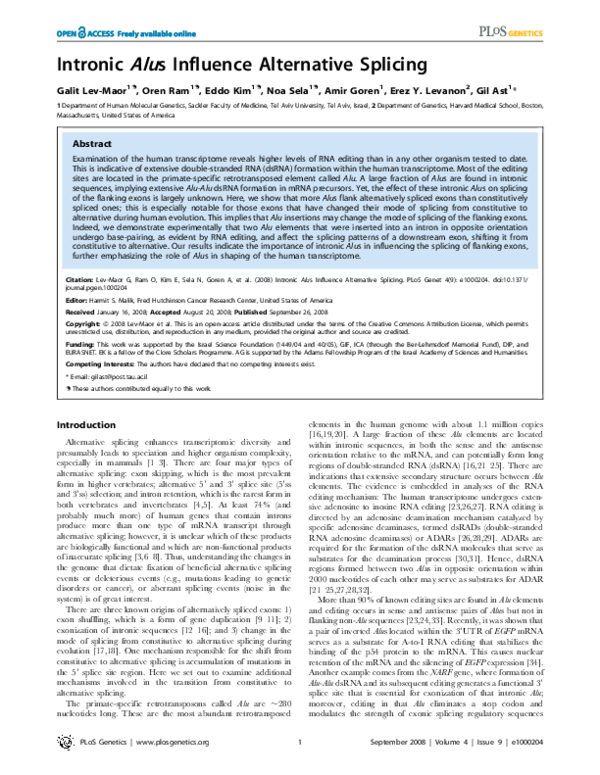(PDF) Intronic Alus Influence Alternative Splicing