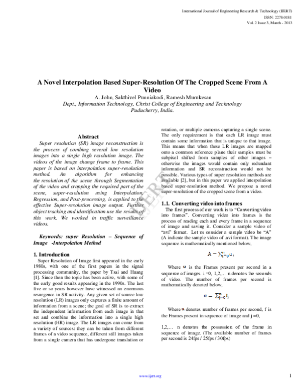 (PDF) A Novel Interpolation Based Super-Resolution Of The Cropped Scene ...