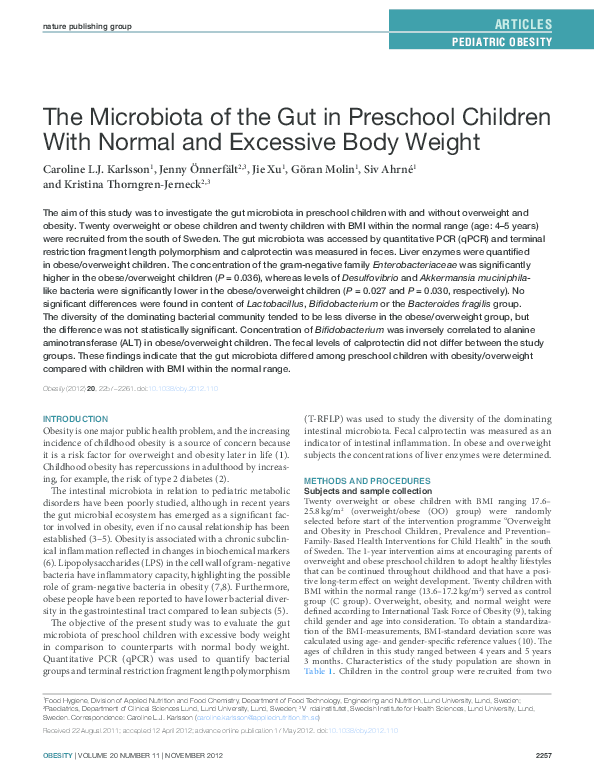 (PDF) The Microbiota of the Gut in Preschool Children With Normal and ...