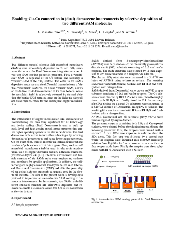 (PDF) Enabling Cu-Cu connection in (dual) damascene interconnects by ...