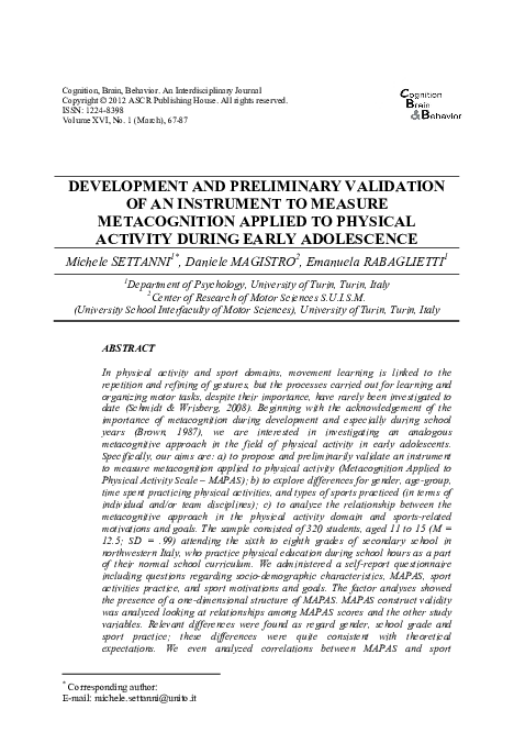 (PDF) DEVELOPMENT AND PRELIMINARY VALIDATION OF AN INSTRUMENT TO ...