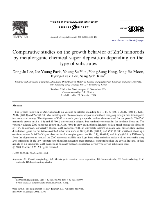 (PDF) Comparative studies on the growth behavior of ZnO nanorods by ...