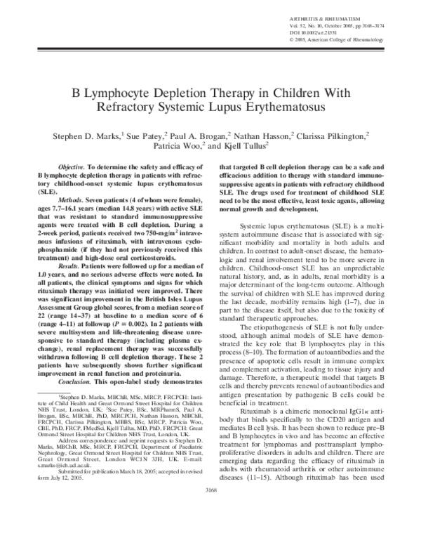 (PDF) B lymphocyte depletion therapy in children with refractory