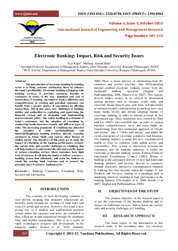(PDF) Electronic banking impact, risk and security issues Mushtaq