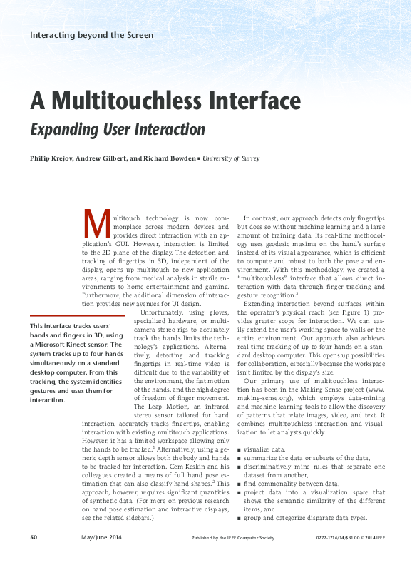 (PDF) A Multitouchless Interface: Expanding User Interaction