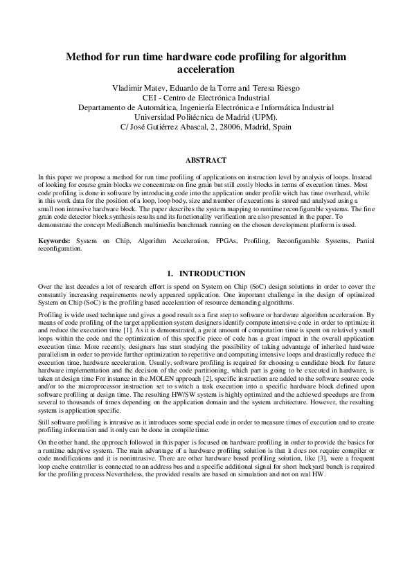 (PDF) Method for run time hardware code profiling for algorithm ...