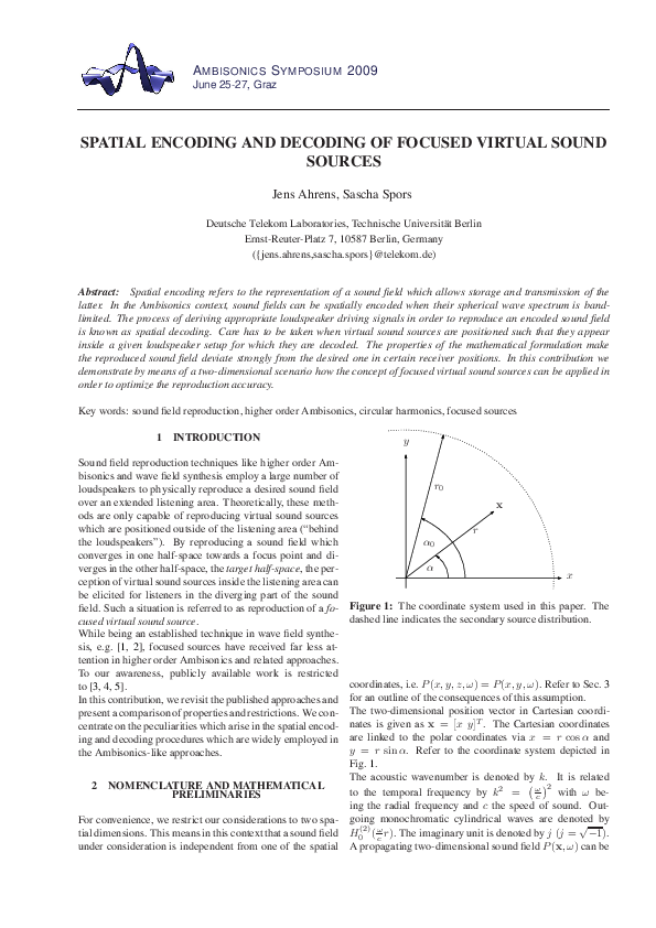 (PDF) Spatial encoding and decoding of focused virtual sound sources