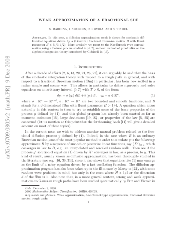 (PDF) Weak approximation of a fractional SDE