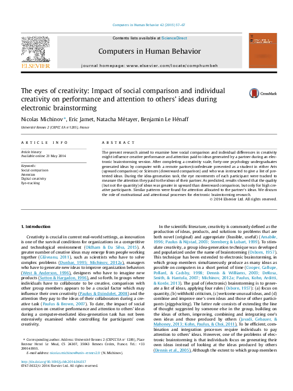 (PDF) The eyes of creativity: Impact of social comparison and ...
