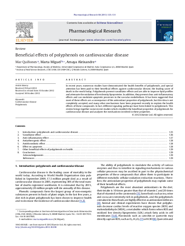 (PDF) Beneficial effects of polyphenols on cardiovascular disease