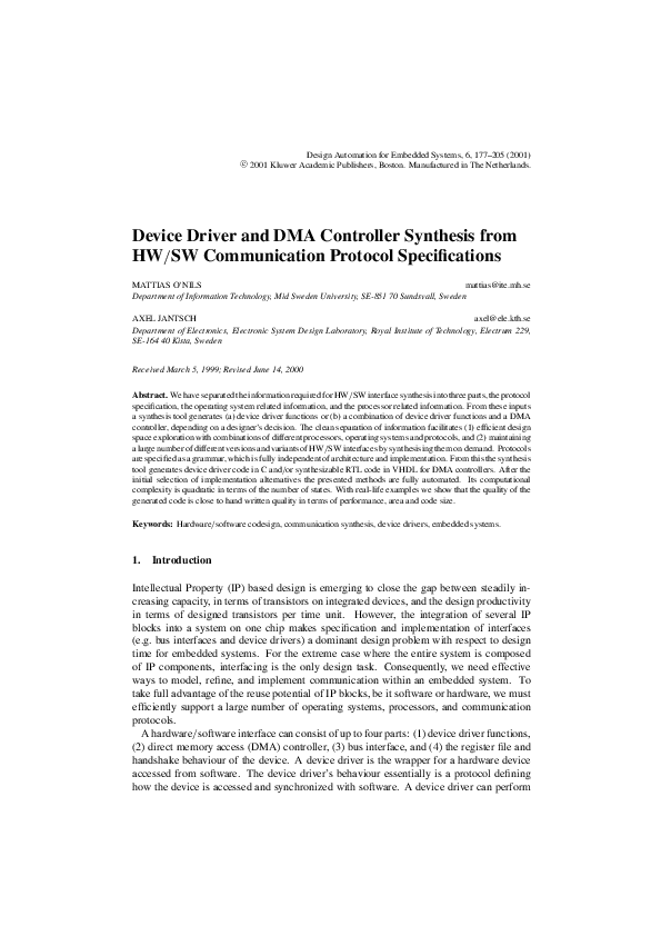 (PDF) Device driver and DMA controller synthesis from HW/SW ...