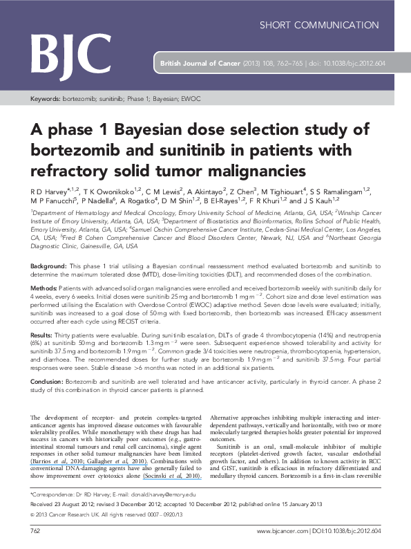 (PDF) A phase 1 Bayesian dose selection study of bortezomib and ...
