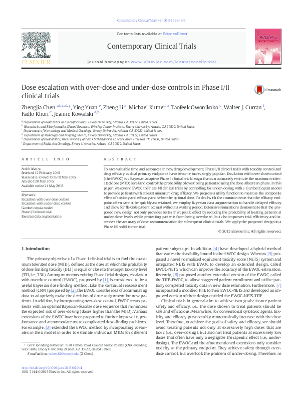 (PDF) Dose escalation with over-dose and under-dose controls in Phase I ...