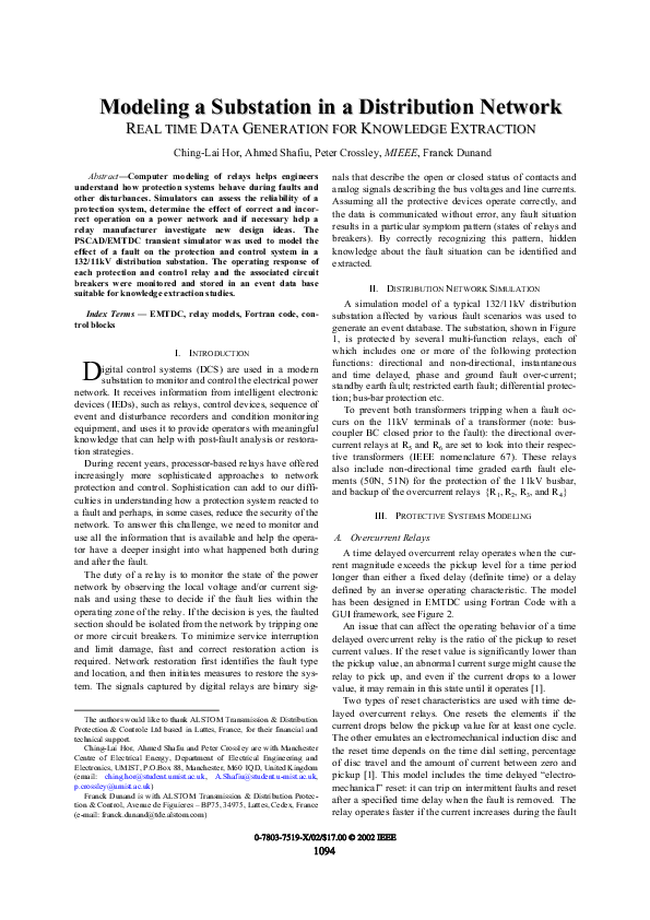 (PDF) Modeling a substation in a distribution network: real time data ...
