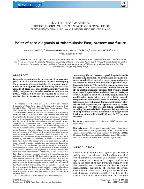 Pdf Point Of Care Diagnosis Of Tuberculosis Past Present And Future Pdf Point Of Care Diagnosis Of Tuberculosis Past Present And Future