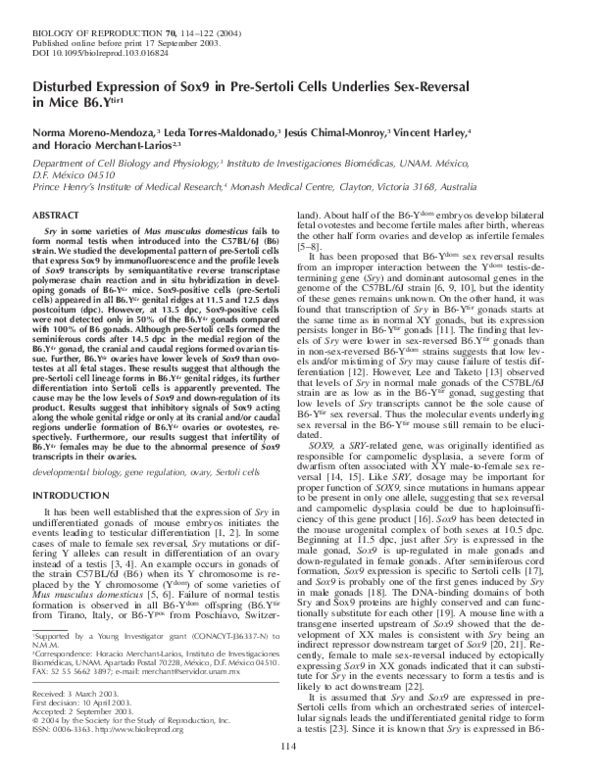 (PDF) Disturbed Expression of Sox9 in Pre-Sertoli Cells Underlies Sex ...