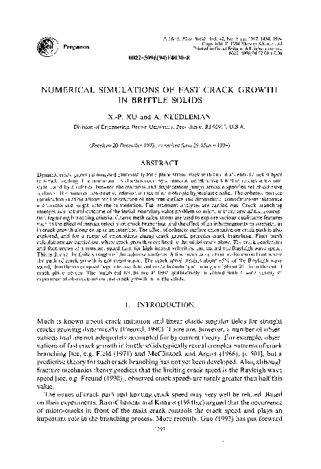 (PDF) Numerical simulations of fast crack growth in brittle solids