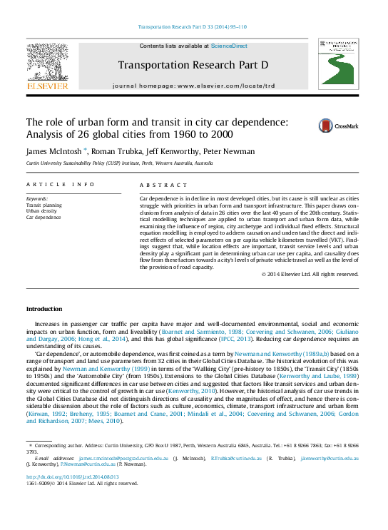 (PDF) The role of urban form and transit in city car dependence ...