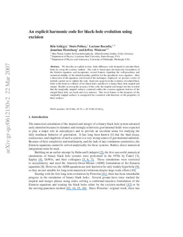 (PDF) An explicit harmonic code for black-hole evolution using excision