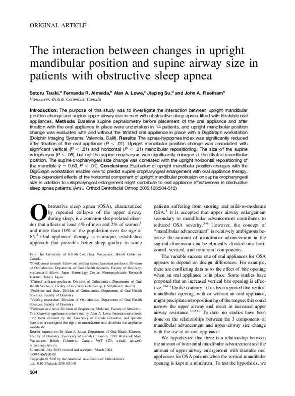 (PDF) The interaction between changes in upright mandibular position