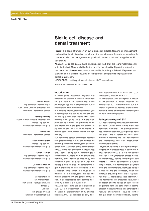 (PDF) Sickle cell disease and dental treatment